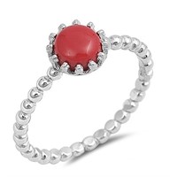Round Cabochon Coral Ring
