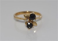 9ct yellow gold, sapphire and diamond ring