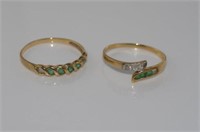 Two yellow gold rings set with emeralds