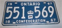 1967 Single Ontario License Plate 551 569