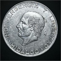 1955 NEAR UNCIRCULATED MEXICAN SILVER CINCO PESOS