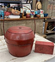 Chinese Red Painted Wood Ju Food Basket Asian