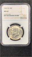 1969-D Silver Kennedy Silver Half NGC MS61