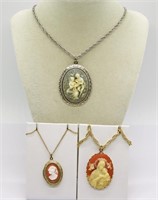 3 Vintage Cameo Necklaces