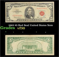 1963 $5 Red Seal United States Note Grades vf++