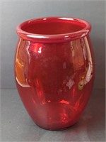 12" Red Bubbled Glass Vase