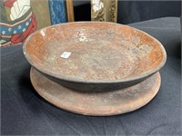 19th C. redware plate & trivet.