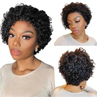 Curly Pixie Cut Wig Human Hair 6 Inch Short Curly