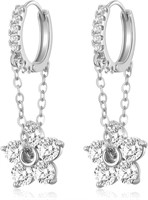 14k Gold-pl 1.20ct Topaz Chain Flower Earrings