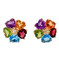 9 CTW Rainbow Gemstone & Diamond Earrings 14k Gold