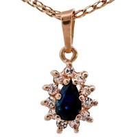 Sapphire & Diamond Halo Pendant 14k Gold