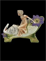 Vintage Bisque Figurine Lady with Swan Planter