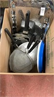 Box lot of pots, trays and bread pans
