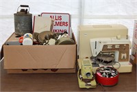 Singer Sewing Machine & Box of Household