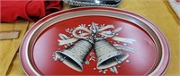 2 Christmas Trays & 5 Flowered Serving Trays