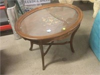 Vintage Wood Side Table w/Removable Glass Tray -