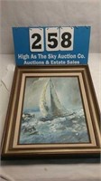 Beautiful framed oil on canvas sailboat painting