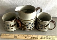 Stoneware pitcher and mugs