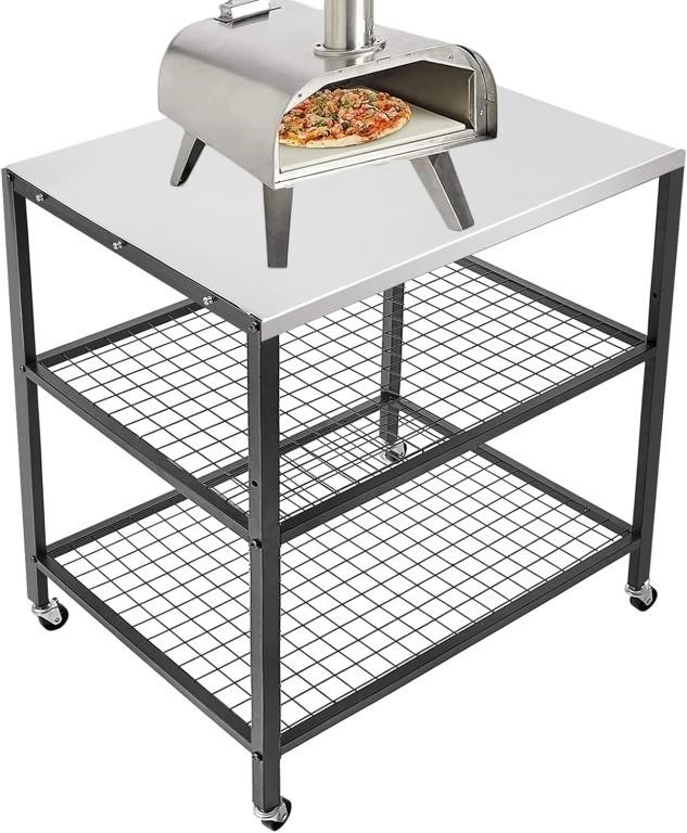 WEASHUME Stainless Steel Grill Cart Pizza Oven Sta