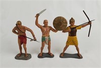 3  Marx Egyptian Warrior Plastic Figures 1960s