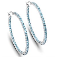 Plated Rhodium 3.60ctw Blue Topaz Earrings