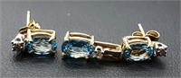 Solid 14 Kt Gold Diamond and Sky Blue Topaz Set