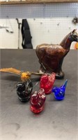 Avon horse aftershave bottle, glass birds, Eagle