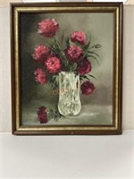 Vintage hand painted pink peonies in vase