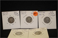 Lot of 5 Mercury Silver Dime's Mixed Dates