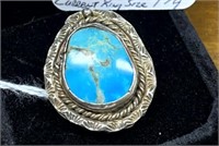 SILVER NAVAJO 4.91CT BLUE TURQUOISE SOL RING