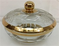 Etched glass 24k gold Vintage candy dish