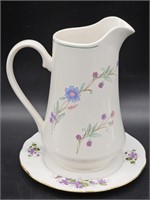 Porcelain Mismatched Purple Flower Pitcher & Plate