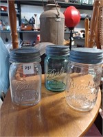 Three Vtg. Pint Sized Canning Jars w/ Lids- One