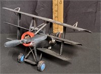 Vtg Tri-plane Metal Airplane Model WWI w/Stars