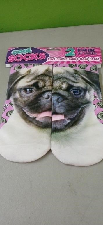 2 Pair Ladies 6-10 Pug Socks