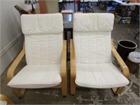 PAIR IKEA POANG WHITE UPHOLSTERED CHAIRS