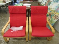 PAIR IKEA POANG RED UPHOLSTERED CHAIRS