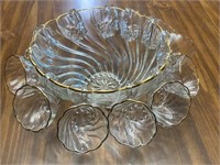 Swirl Shell Gold Trim Punch Bowl Set