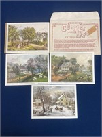 (4) Currier & Ives Lithographs, 5”x7”