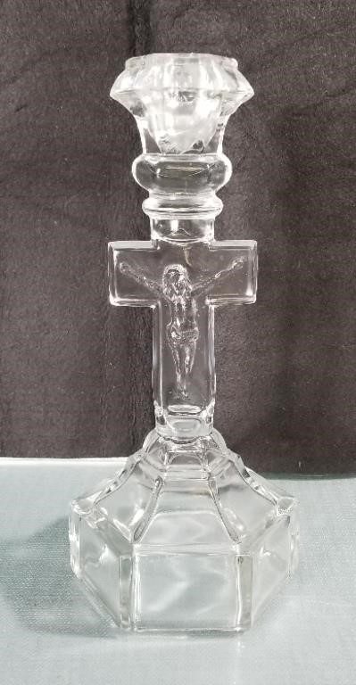 Vintage Glass Crucifix Cross Taper Candle