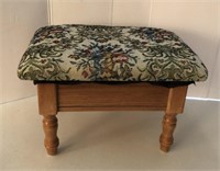 Small Oak Storage Foot Stool with Upholstered