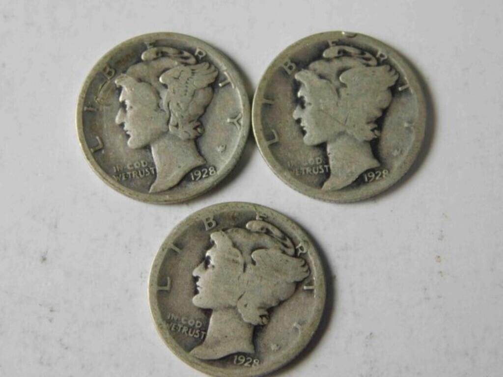 1928 S (x1) and P (x2) Mercury dimes