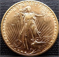 1908-D $20 St. Gaudens Double Eagle Gold Coin