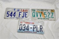 Lot of Three Vintage License Plates
