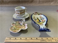 Royal Bayreuth trinket dish, Quimper fish dish,