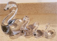 (4) Duncan Miller Glass Swans 2 1/2" to 6" Tall