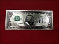 Gold Foil $500 McKinley Replica Note