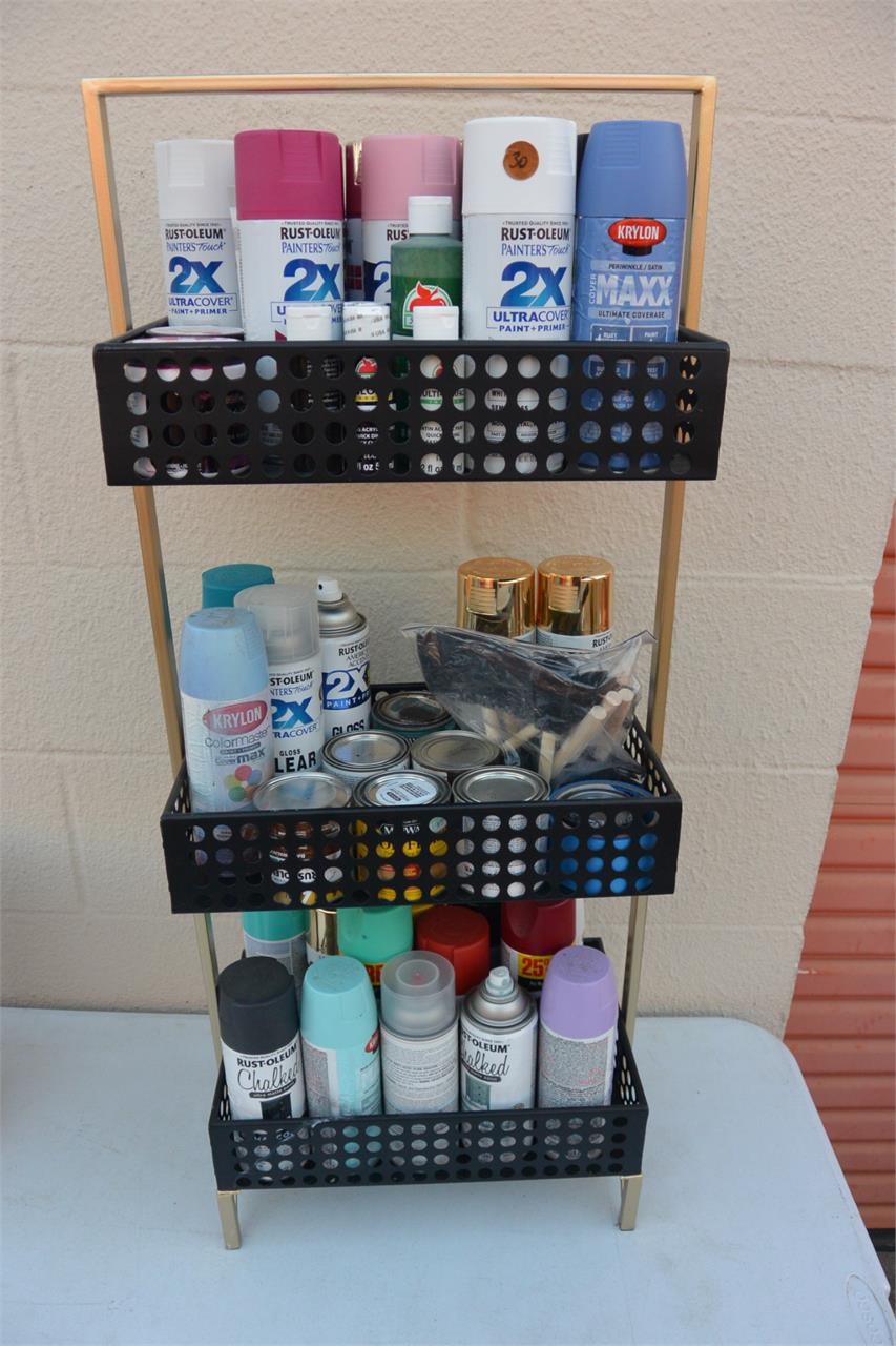 FREE STANDING SHELF WITH VARIOUS PAINTS