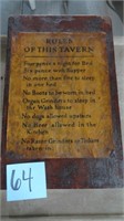 Rules of This Tavern Copper Mounted on Wood Sign