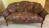 Custom upholstered antique sofa w/ throw pillows